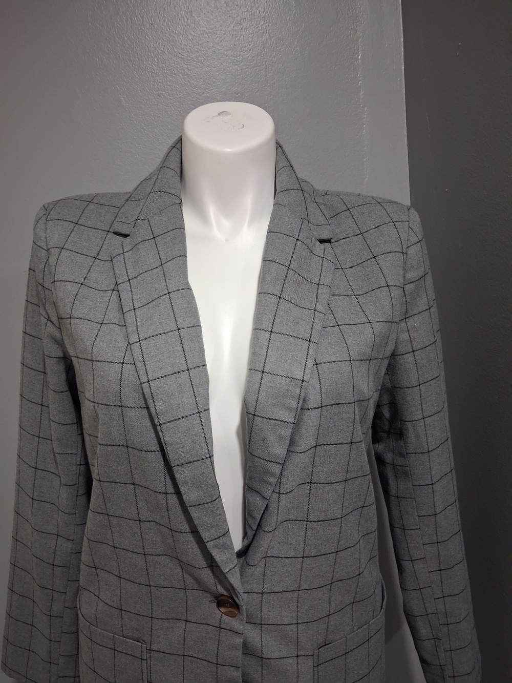 Gray Windowpane Single-Button Blazer - Picture 4 of 6